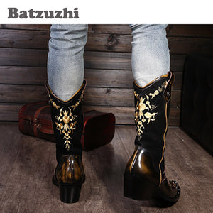 Hand Made Men Motorcycle Riding Boots Leather Men Shoes