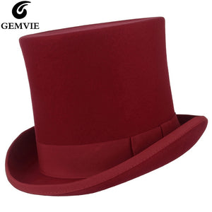 Wool Felt Red Top Hat Costume Fedora Cylinder Hat for Women/Men Topper Mad Hatter Party Derby Magician Hat