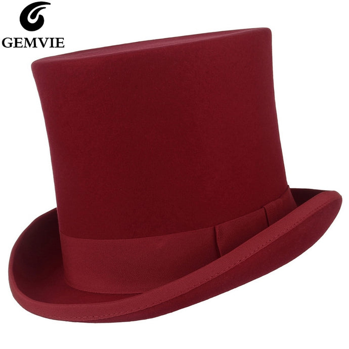 Wool Felt Red Top Hat Costume Fedora Cylinder Hat for Women/Men Topper Mad Hatter Party Derby Magician Hat