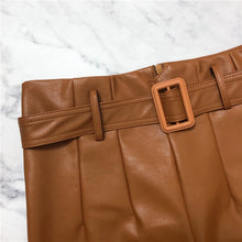 Load image into Gallery viewer, Pencil Midi Skirts High Waist Black PU Leather Split Sheath Wrap Skirts with Belt Women
