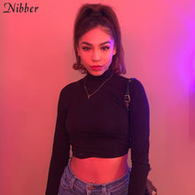 Load image into Gallery viewer, Backless hollow out Bandage top slim turtleneck t-shirt crop full sleeve tee