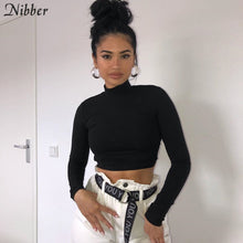 Load image into Gallery viewer, Backless hollow out Bandage top slim turtleneck t-shirt crop full sleeve tee