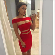 Load image into Gallery viewer, Off Shoulder Bandage Dress Women 2020 New Fashion Sexy Slash Neck Hollow Out Mini Dress Vestido Bodycon Celebrity Party Club Red