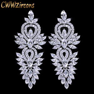 CWWZircons Vintage Wedding Party Jewelry Accessories Gorgeous Cubic Zirconia Big Long Luxury Bridal Earring for Women CZ309