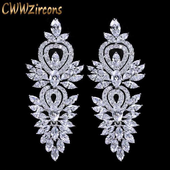 CWWZircons Vintage Wedding Party Jewelry Accessories Gorgeous Cubic Zirconia Big Long Luxury Bridal Earring for Women CZ309