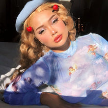 Load image into Gallery viewer, Women T Shirt See Through Transparent Mesh Tops Long Sleeve Sheer Slim Turtleneck