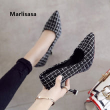 Load image into Gallery viewer, Women Fashion Black Plaid Slip on High Heel Shoes Lady Casual High Quality Spring Shoes