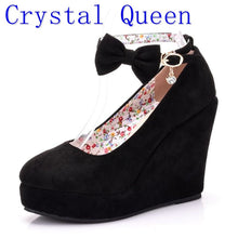 Load image into Gallery viewer, Crystal Queen Women High Heels Shoes Fashion Buckle Wedges Ladies Platform Buckle Bow tie Pumps