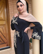 Load image into Gallery viewer, Dress beading Floral Printed Lace-up slim Maxi Abaya Dresses Kaftan Islam Costume Women