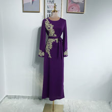 Load image into Gallery viewer, Dress beading Floral Printed Lace-up slim Maxi Abaya Dresses Kaftan Islam Costume Women