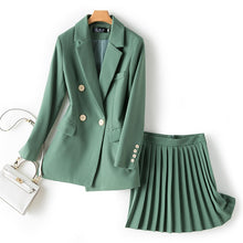 Load image into Gallery viewer, Women&#39;s Sets Chic Single Button Solid Blazer High Waist Pleated Skirt Two Piece Skirt Sets