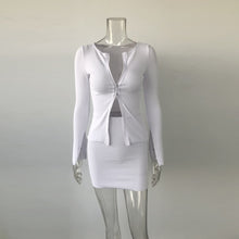 Load image into Gallery viewer, KGFIGU ribbed tops and skirts sets 2019 Autumn two pieces sets sexy zipper full sleeve white matching sets outfits