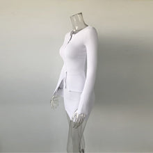 Load image into Gallery viewer, KGFIGU ribbed tops and skirts sets 2019 Autumn two pieces sets sexy zipper full sleeve white matching sets outfits