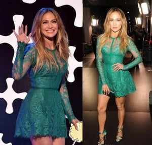 Elegant jennifer lopez Lace Evening Dress Long Sleeves Formal Holiday Wear Celebrity Party Gown Custom Made Plus Size