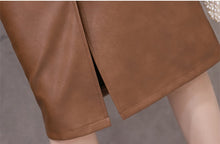Load image into Gallery viewer, Women Leather Sheath Midi Skirts High Waist Knee-Length Wrap Skirts with Pocket