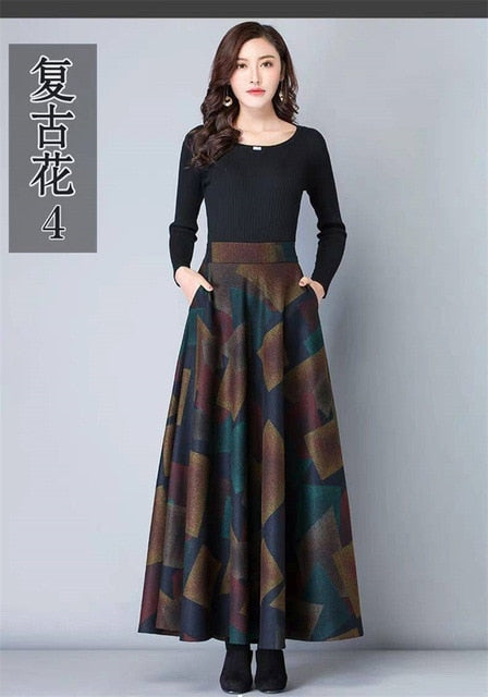 Vintage A-Line High Waist Woolen Skirts 2019 Autumn Winter Fashion Women's Wool Maxi Skirts Female Casual Long Streetwear