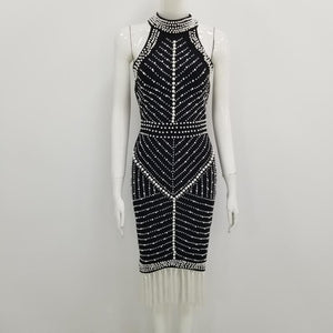 Wholesale 2020 New woman's dress Black and White Beading Backless Sexy celebrity cocktail party bandage dress