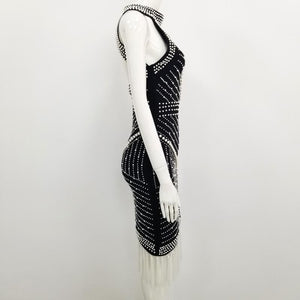 Wholesale 2020 New woman's dress Black and White Beading Backless Sexy celebrity cocktail party bandage dress