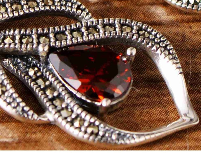 Sterling Silver Natural Vintage Gemstone Drop Earrings For Women