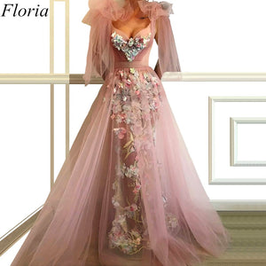 Elegant Fairy Couture Long Celebrity Dresses 2019 Flowers Sweetheart Evening Prom Party Dress Red Carpet Gowns Women Dress