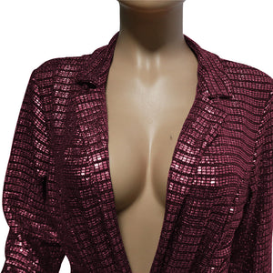 ANJAMANOR Sparkly Sequin Women 2 Piece Set Winter Long Sleeve Blazer and Short Pants Matching Sets Sexy Club Outfits D52-BZ63