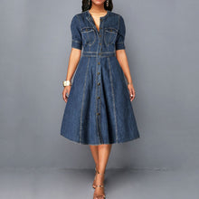 Load image into Gallery viewer, Ladies Jean O Neck Half Sleeve Denim Midi Dress