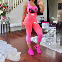 Load image into Gallery viewer, Sexy Pink Letter Print Tracksuits Women Two Piece Set Women Plus Size Tracksuit Summer Slimming Casual Pant Suits Sets Outfits