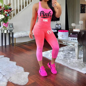 Sexy Pink Letter Print Tracksuits Women Two Piece Set Women Plus Size Tracksuit Summer Slimming Casual Pant Suits Sets Outfits