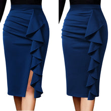 Load image into Gallery viewer, Vfemage Womens Elegant Ruched Ruffle High Waist Slit Split Work Business Cocktail Party Fitted Stretch Bodycon Pencil Skirt 1007