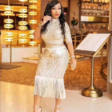 Load image into Gallery viewer, Wholesale 2019 New woman&#39;s dress Golden five-point sleeve Sequin tassel fashion Boutique celebrity cocktail party dress