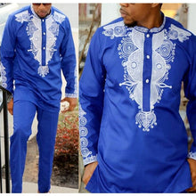 Load image into Gallery viewer, Dashiki mens top pant set 2 pieces outfit set African men clothes 2019 riche african clothing for men dashiki shirt with trouser