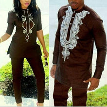 Load image into Gallery viewer, H&amp;D 2019 african couple dress african suits for women and men riche embroidery design Dashiki shirt pant set outfit suit clothes