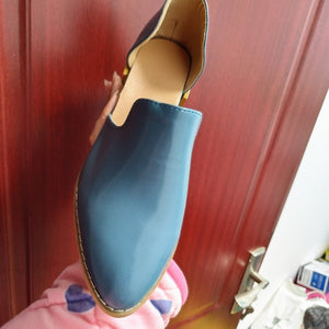 Leather Pumps With Mid Chunky Heel Slip On Pointed toes Shoes for women