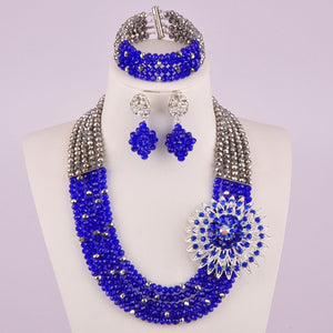 White Transparent Crystal Beaded Necklaces Nigerian Wedding African Beads Jewelry Set for Women