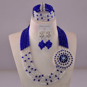 White Transparent Crystal Beaded Necklaces Nigerian Wedding African Beads Jewelry Set for Women