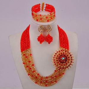 White Transparent Crystal Beaded Necklaces Nigerian Wedding African Beads Jewelry Set for Women