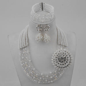 White Transparent Crystal Beaded Necklaces Nigerian Wedding African Beads Jewelry Set for Women