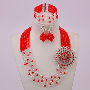 White Transparent Crystal Beaded Necklaces Nigerian Wedding African Beads Jewelry Set for Women