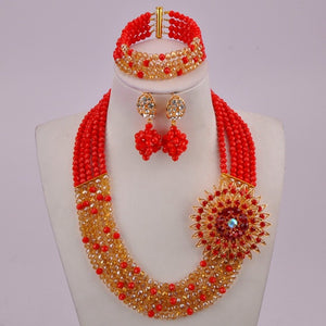 White Transparent Crystal Beaded Necklaces Nigerian Wedding African Beads Jewelry Set for Women