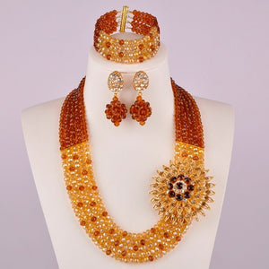 White Transparent Crystal Beaded Necklaces Nigerian Wedding African Beads Jewelry Set for Women