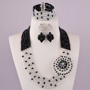 White Transparent Crystal Beaded Necklaces Nigerian Wedding African Beads Jewelry Set for Women