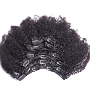 4B 4C Afro Kinky Curly Clip In Human Hair Extensions Brazilian Remy Hair 100% Human Hair Natural Black Clip Ins Bundle Dolago