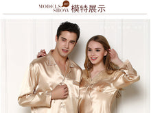 Load image into Gallery viewer, Luxury Couples Pajamas Men Women Sexy Satin Silk Pajama Pants Sets Summer Long Sleeve Pyjama Home Suit Lovers Sleepwear