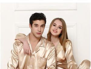 Luxury Couples Pajamas Men Women Sexy Satin Silk Pajama Pants Sets Summer Long Sleeve Pyjama Home Suit Lovers Sleepwear