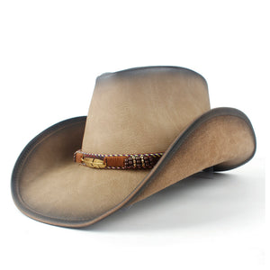 New Fashion Western Cowboy Hat For Women Men Leather Sombrero Hombre Jazz Caps