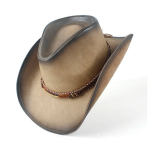 New Fashion Western Cowboy Hat For Women Men Leather Sombrero Hombre Jazz Caps