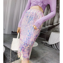 Load image into Gallery viewer, Elastic High Waist Sequin Tassel All-match Women&#39;s Mesh Skirt