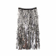 Load image into Gallery viewer, Elastic High Waist Sequin Tassel All-match Women&#39;s Mesh Skirt