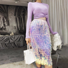 Load image into Gallery viewer, Elastic High Waist Sequin Tassel All-match Women&#39;s Mesh Skirt