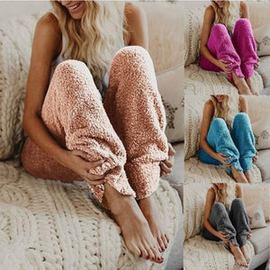 Cozy Sleep Pants Winter Fleece sleepwear Long Pants European and American Solid Color Warm Home Style Nightwear